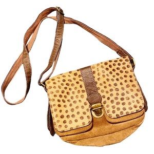 Crossbody bag brown suede and pony animal print